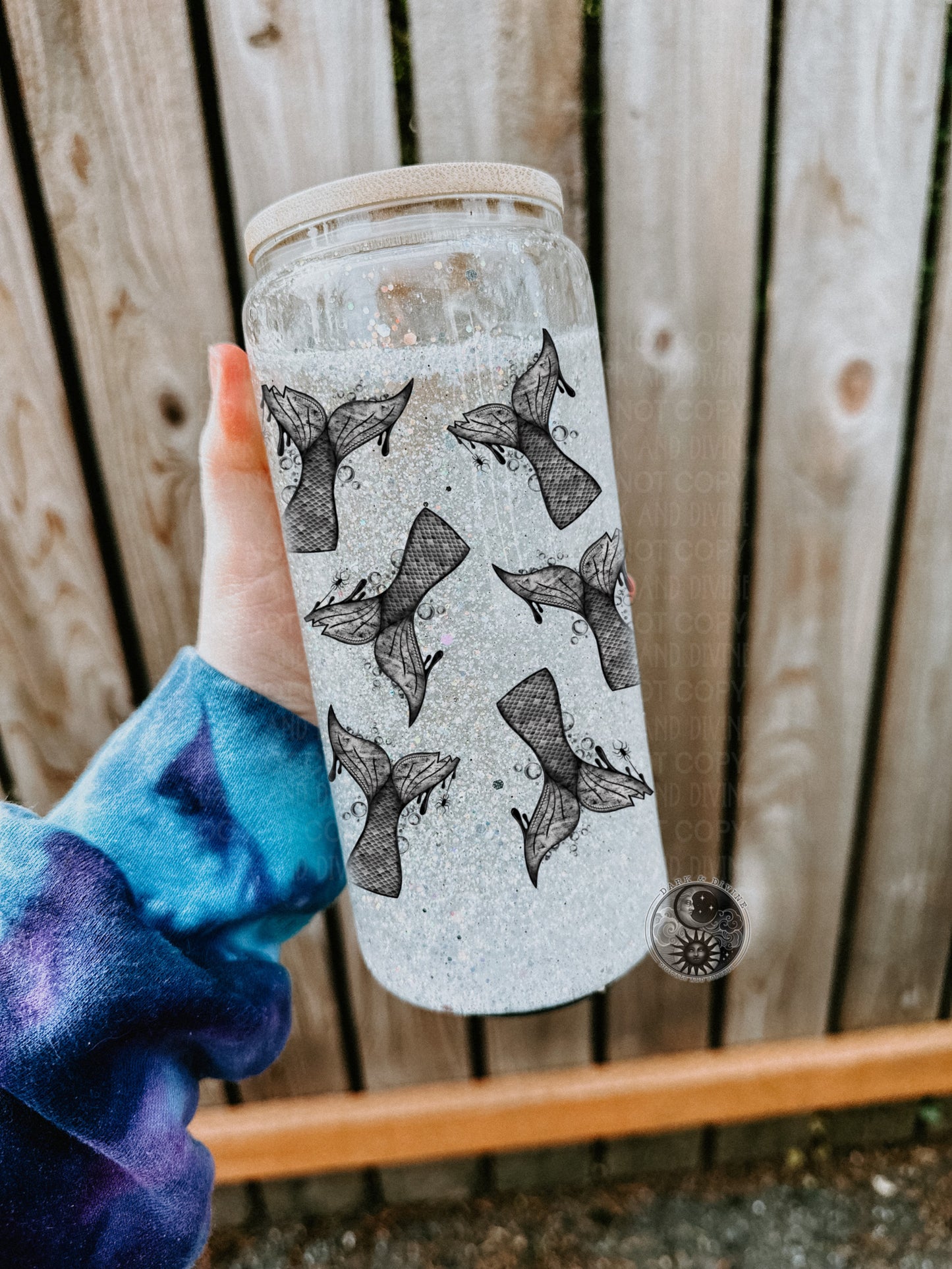 Black Mermaid Tail UV Glass Can Wrap