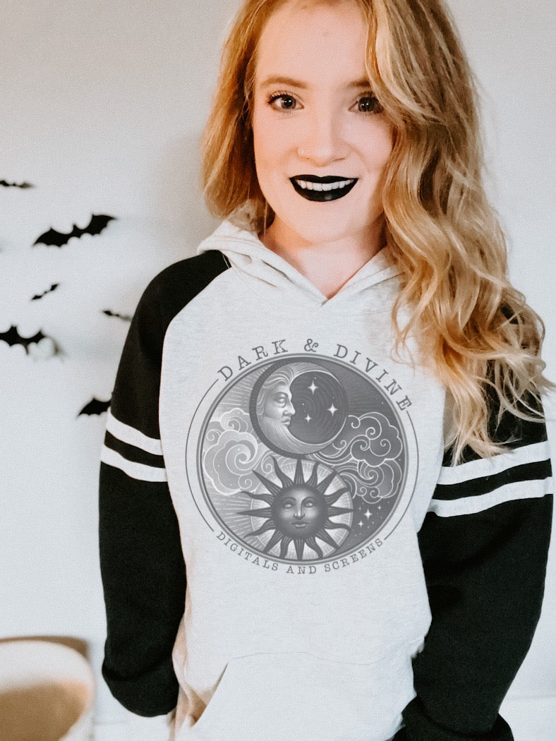 VARSITY COLORBLOCK BLACK/OATMEAL HOODIE MOCK UP -DIGITAL DOWNLOAD